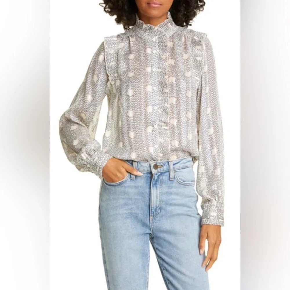 Ba&sh Precious Pleated Ruffle Detail Long Sleeve Blouse